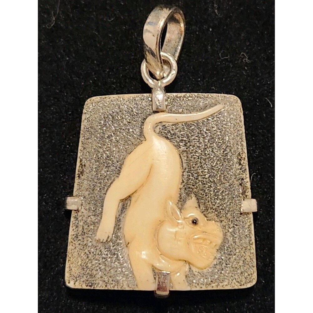 Vintage Sterling Silver Chinese Zodiac Tiger Pendant Hand Carved 3D Charm